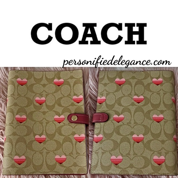 NEW Coach Signature Coated Canvas Leather Stripe Heart Print Notebook Journal - Picture 5 of 16